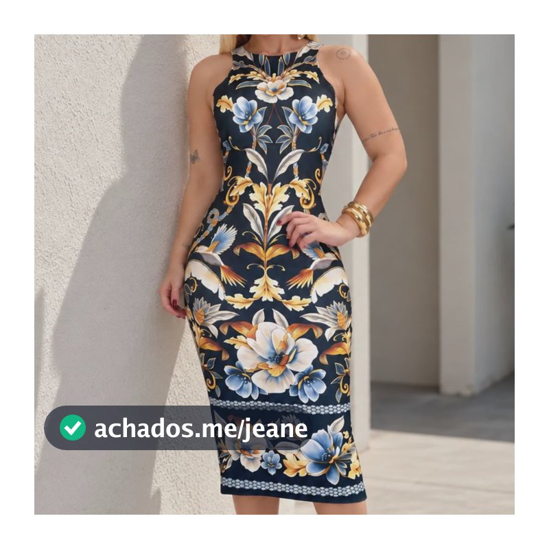 Vestido Feminino Midi Elegante Casual Floral Noturno Estampado Único 36-42