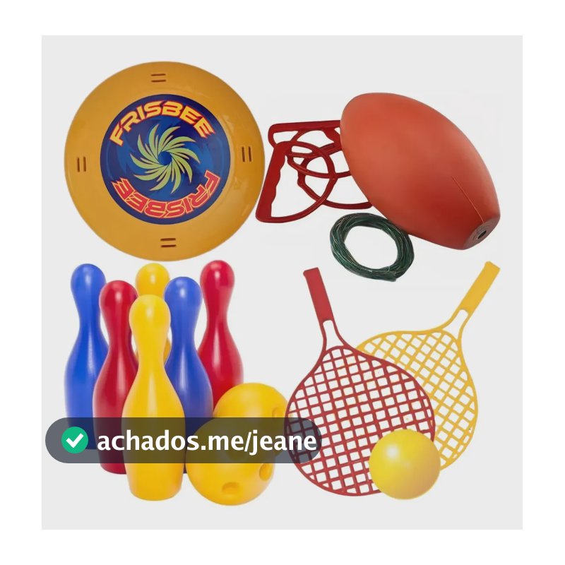 Jogo Boliche Infantil 2 Bolas + Vai Vem + Frisbee + Raquete Liso