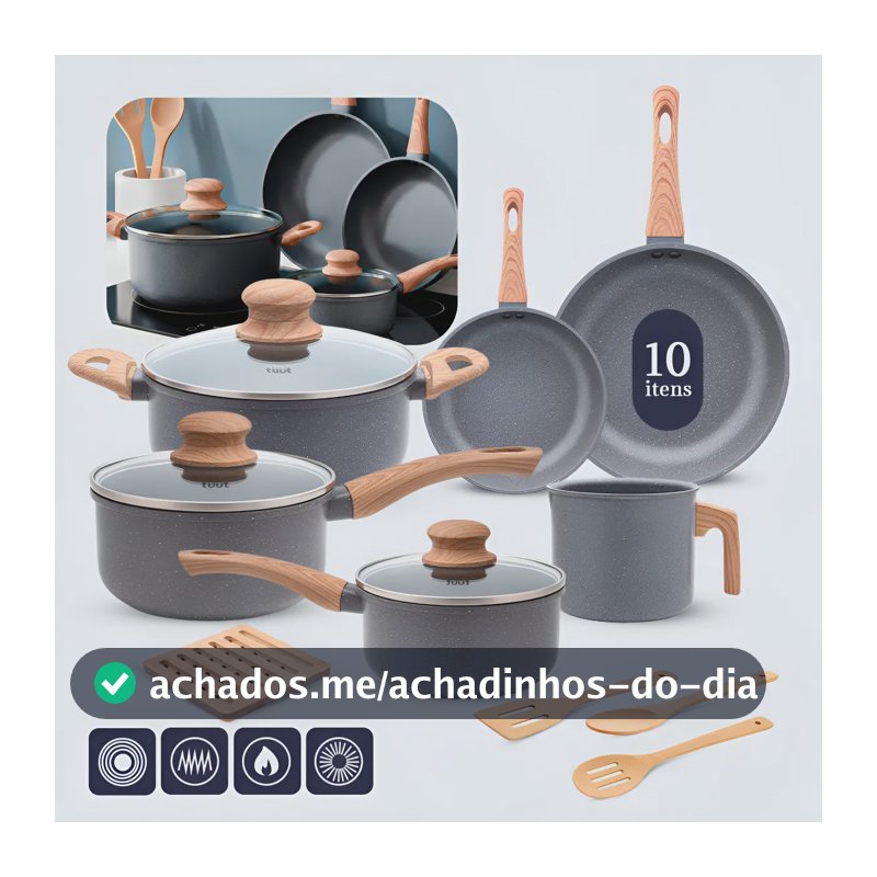 Jogo De Panelas Induçao Antiaderente Cerâmica 10 Peças Ppg Pfoa Free Grafite
