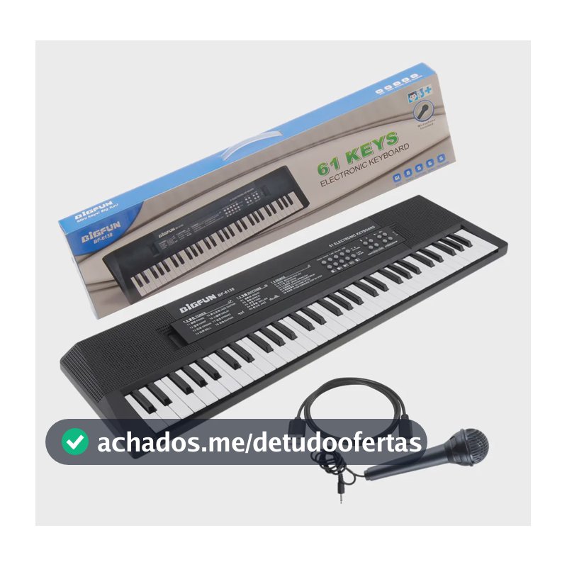 Teclado Eletrônico Musical 61 Teclas Bigfun Com Microfone Cor Preto