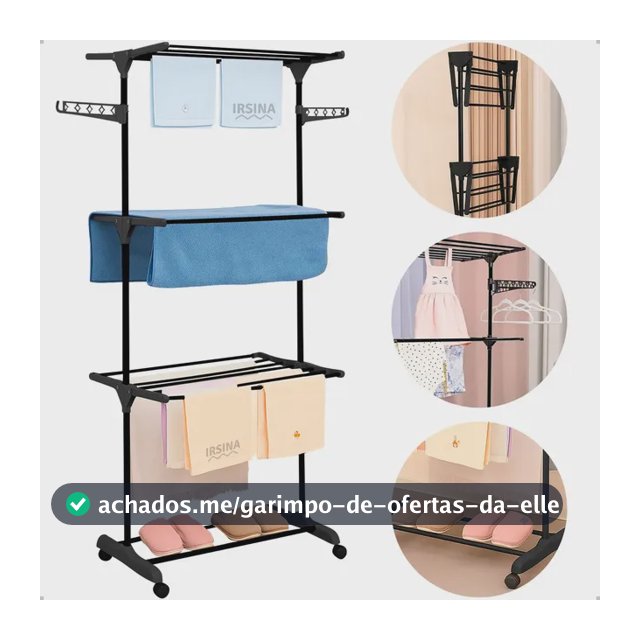 Varal Dobrável De Chão 3 Andares De Roupas Grande Com Rodinha Aba Lateral Retrátil Para Cabide Irsina