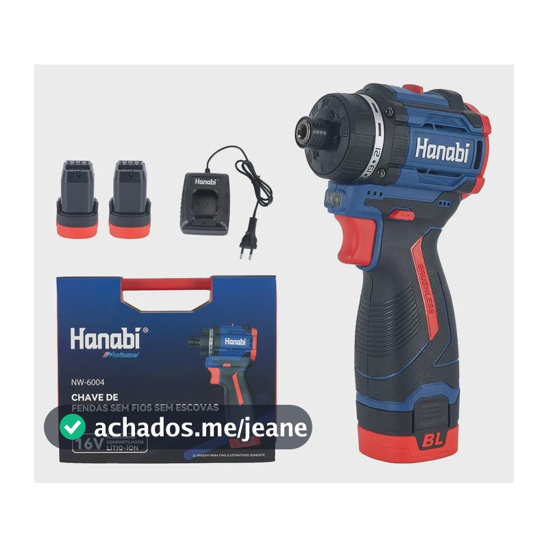 Parafusadeira Brushless 16v Hanabi Com 2 Baterias Preto 127/220v 50/60hz