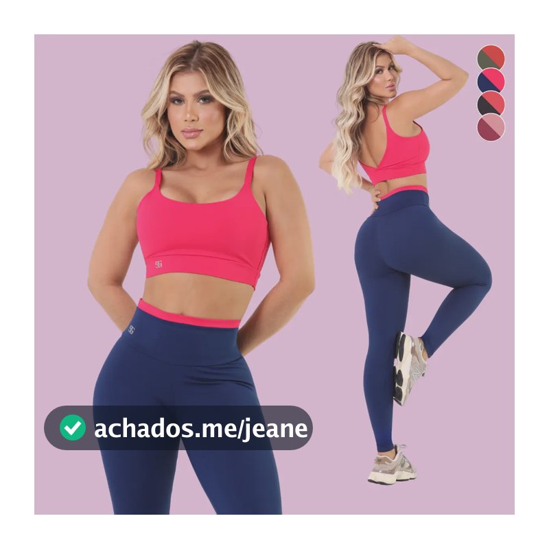 Conjunto Fitness Feminino Top Legging Poliamida Cintura Alta Conjunto (azul+ Rosa) M (40)