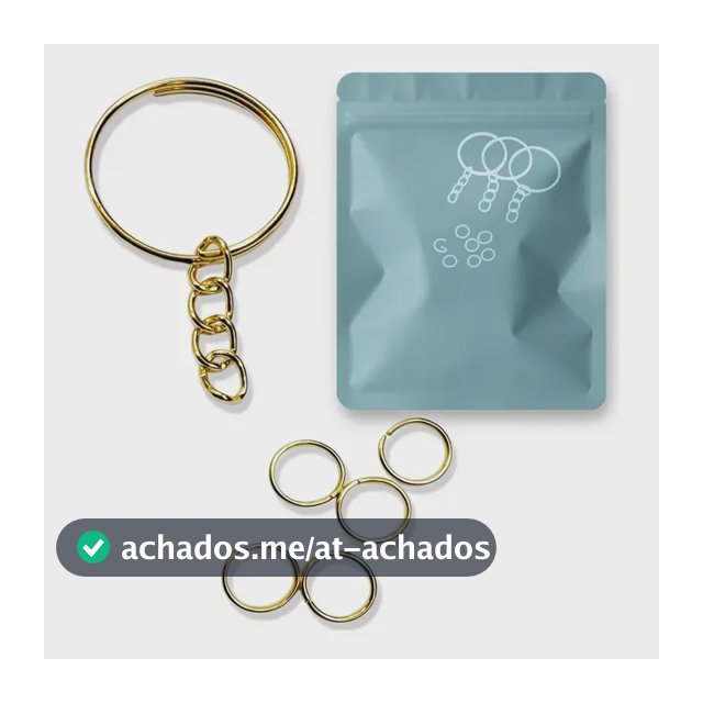 Argola Chaveiro 20mm C/ Corrente + Elo Dourado 1000 Peças