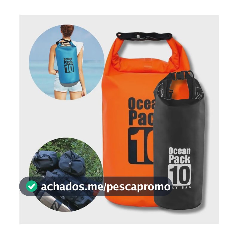 Saco Estanque Dry Bag 10L Impermeável PVC com Alça Ajustável Preta