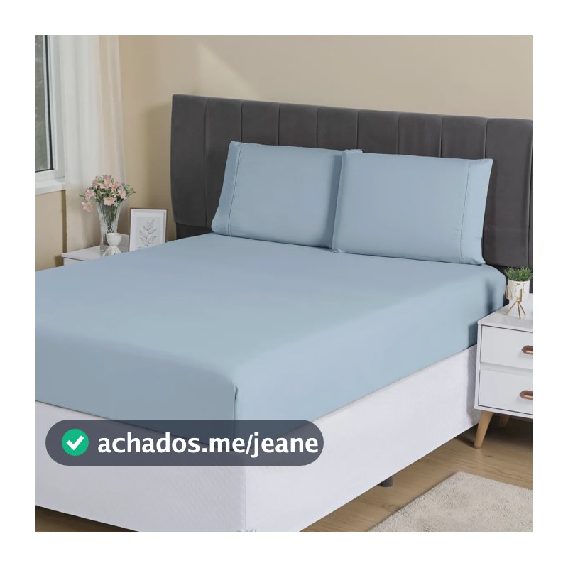 Jogo Lençol Casal 3pç 400 Fios Hipercal Conforto Macio Cor Azul-claro Desenho do tecido Liso