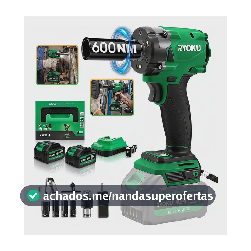 Chave De Impacto 21v Brushless Com 2 Baterias Sem Escova Verde 127/220v