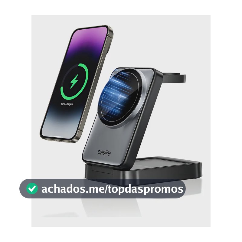 Carregador Indução Sem Fio 3em1 Basike Magsafe iPhone 17 16 15 14 Apple Watch AirPods Dobrável