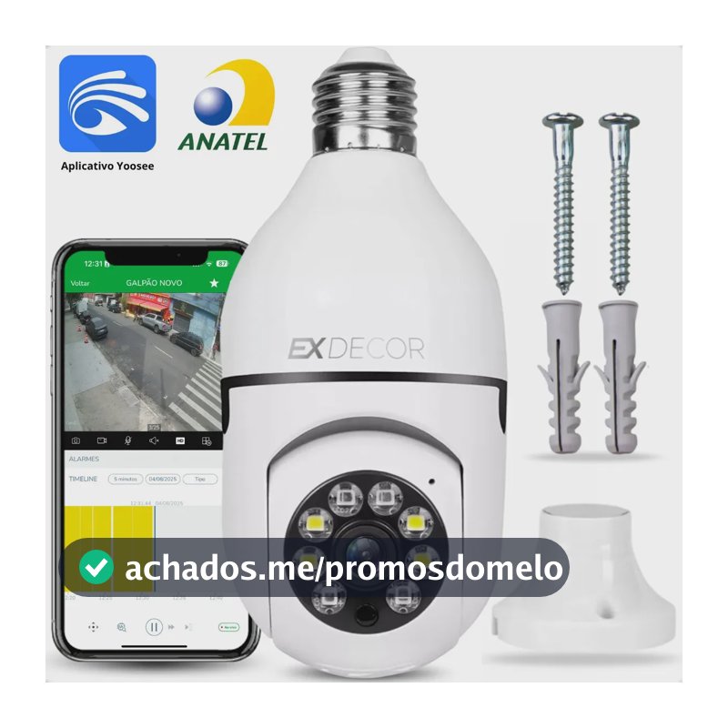 Câmera de Segurança Ex Decor Lâmpada IP Wi-Fi 360º Visão Noturna App Yoosee
