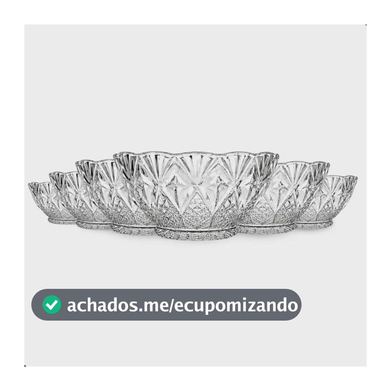 Jogo De Sobremesa Tigela Bowl 6 Em Vidro Desenhado Transparente
