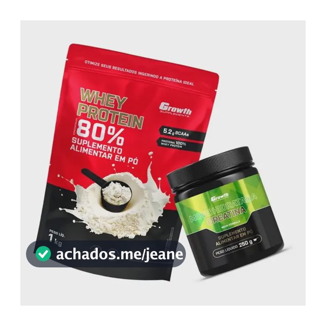 Kit Growth: Whey Protein Concentrado Leite Em Pó 1kg + Creatina Monohidratada Sem Sabor 250g