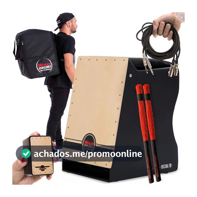 Witler Drums Professional Pro Cajón Estendido Pro Elétrico | Profissional | Kit Acessórios Cor Natural