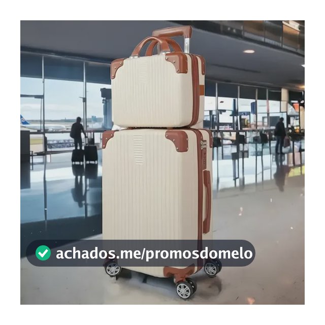 Mala De Viagem 10kg Promoção Rodas 360° Miami Com Frasqueira Bege Listras