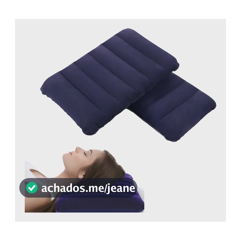 Kit 2 Travesseiro Almofada Inflável Multiuso Viagem Camping Azul-escuro