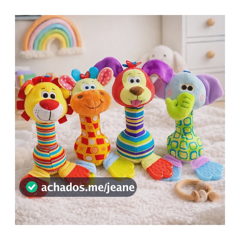Brinquedo Chocalho Mordedor Bebê Sensorial Infantil Pelucia Leão