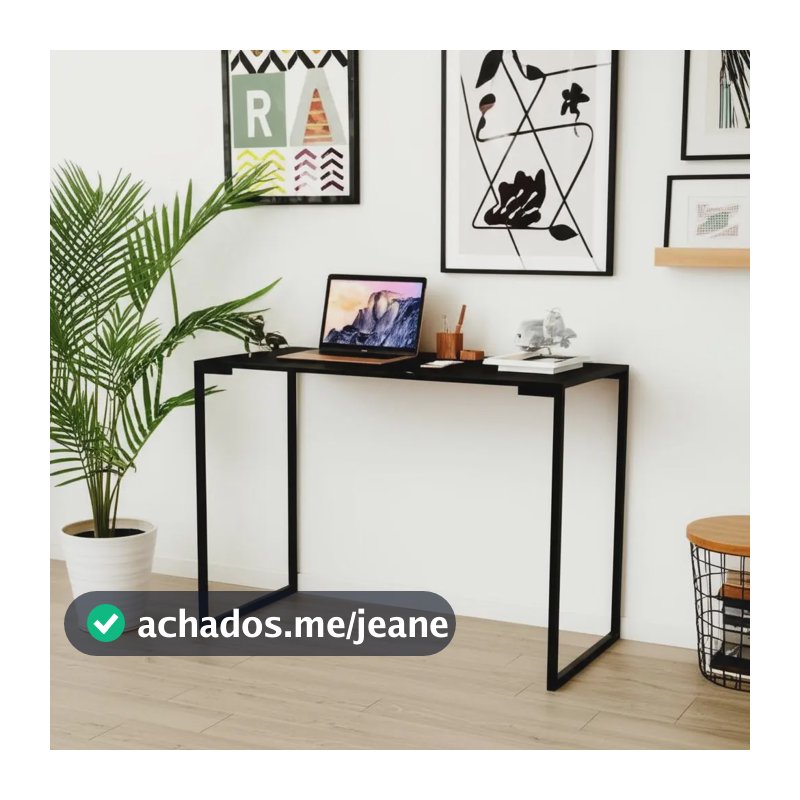 Escrivaninha Industrial Tampo Mdp 15mm Pes Metal 90cm Cor Preto
