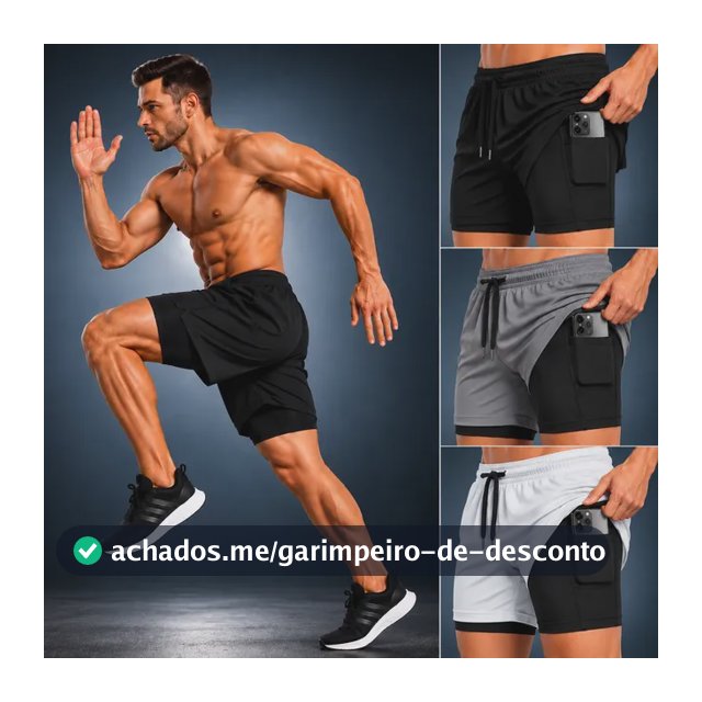 Kit 3 Short Duplo 2 Em 1  Com Bolso Celular Academia Treino
