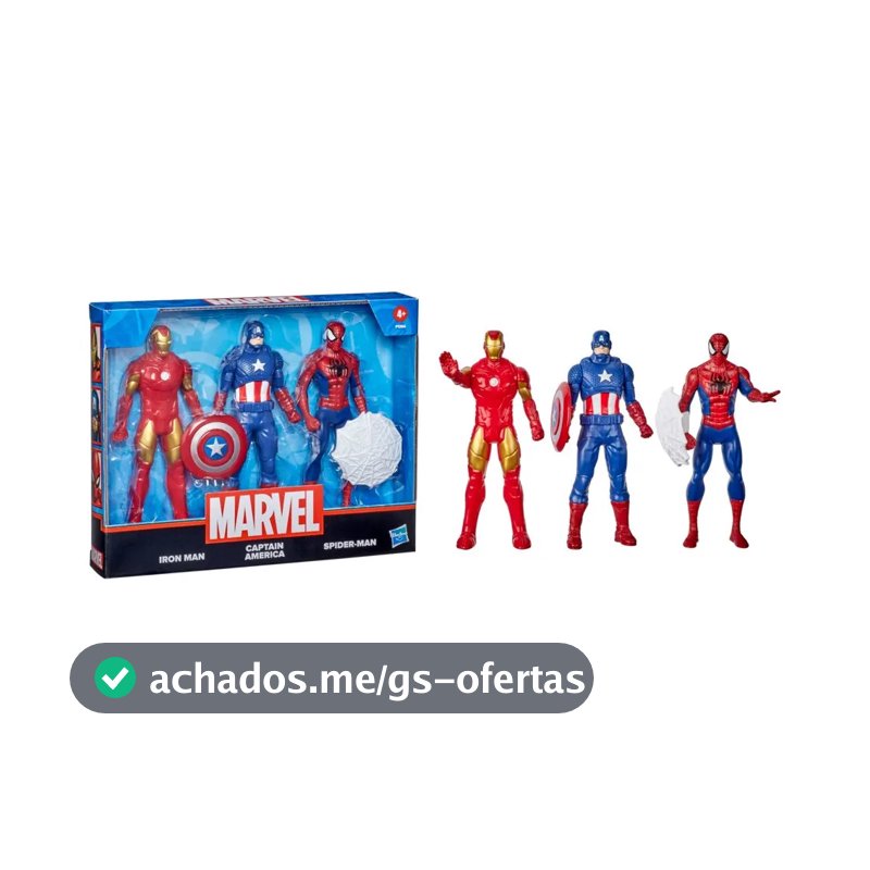 Pack 3 Bonecos Marvel Hasbro Homem Aranha Homem de Ferro Capitão America