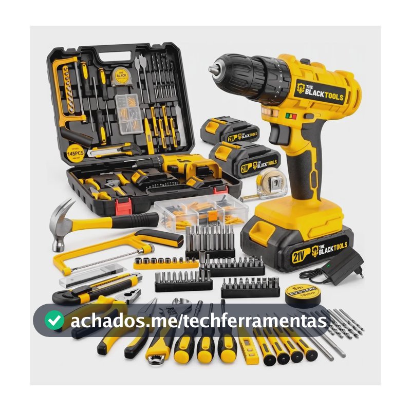 Furadeira Parafusadeira Impacto 2 Baterias 21v Kit 145 Peças