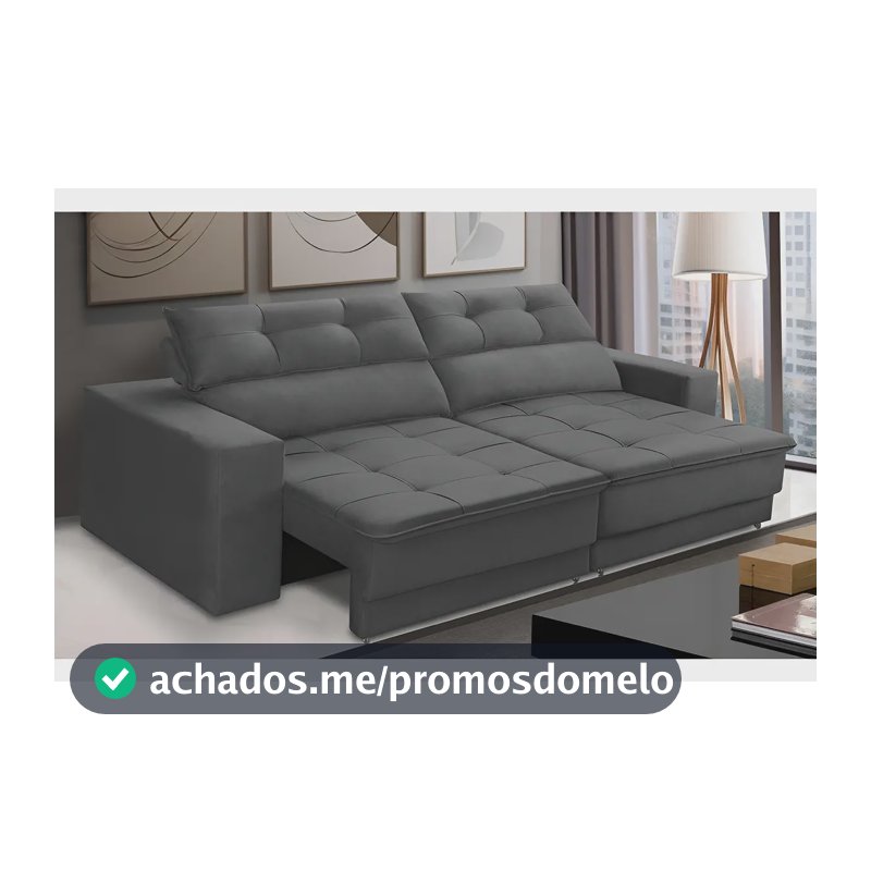 Sofá Retrátil e Reclinável 3 Lugares 1,90m com Molas Emily Suede Cinza Adonai Estofados