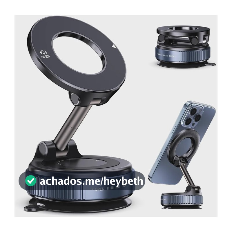 Suporte Celular Carro Magnético Rotativo 360° Dobrável Ventosa Eletro Mex Preto