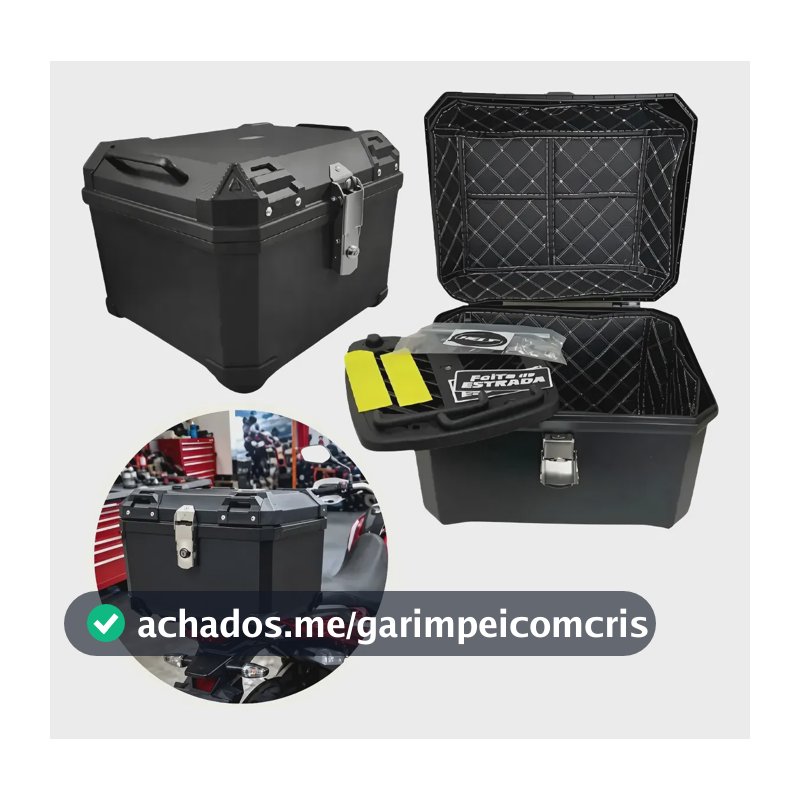 Baú Bauleto Moto 45 Litros Helt C/ Suporte Universal Preto