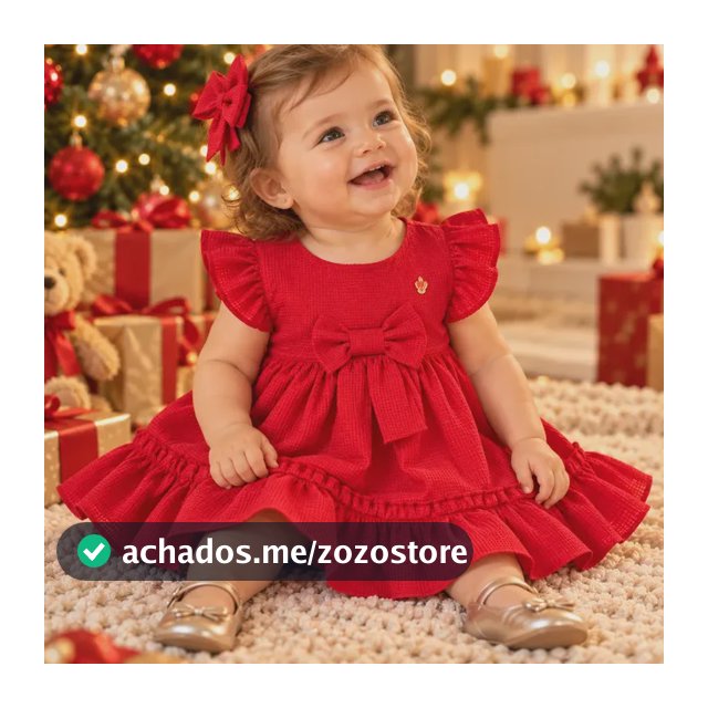 Vestido De Bebê Vermelho 100% Algodão Menina Festinha Natal