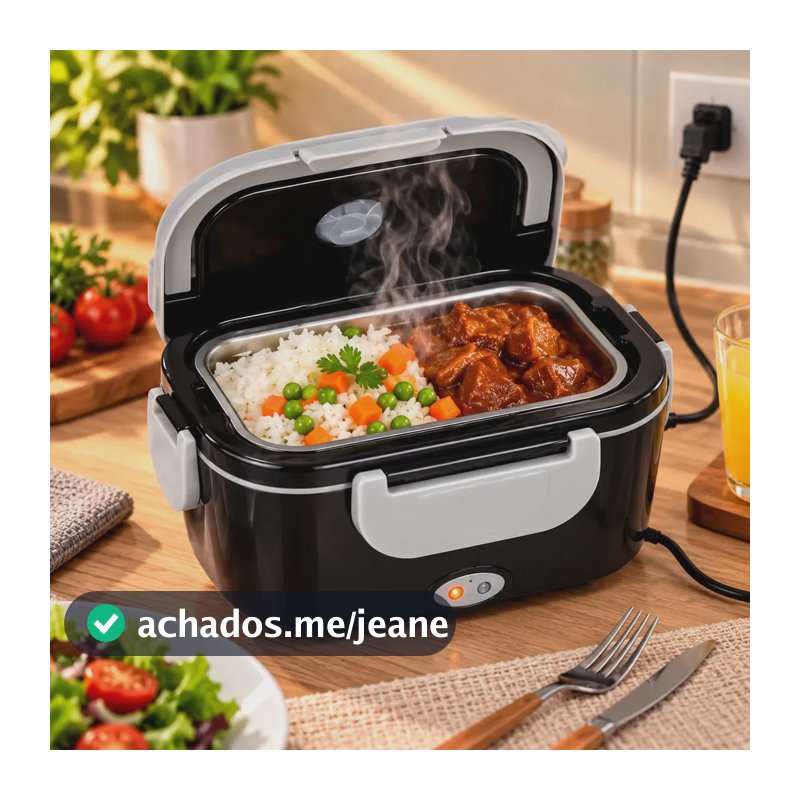 Lancheira Elétrica M&k Home Store Elétrico 1.5l Preto Marmita Eletrica Termica Portatil Refeição Quente Faculdade Trabalho Carro