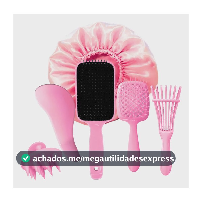 Kit 5 Escovas Cabelo Escova Polvo Mágica Raquete Vazada Touc Rosa Bebê