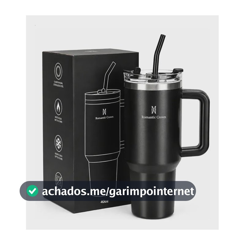 Copo Térmico Gigante 1,2l Inox Com Tampa E Inox Canudo Cor Preto Cor Pura / Material Fosco