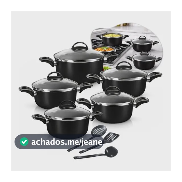Conjunto De Panelas Caçarolas 5 Peças Antiaderente Com 3 Utensilios E Tampa De Vidro Preto