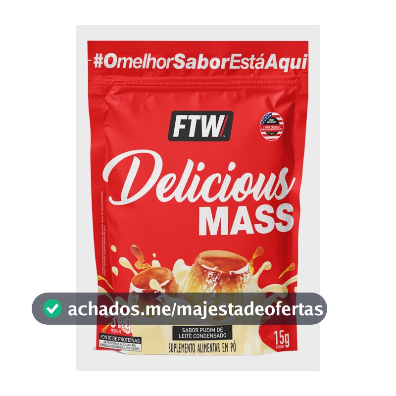 Delicious Mass Hipercalórico Refil 3kg Sabor Pudim de Leite Condensado - FTW
