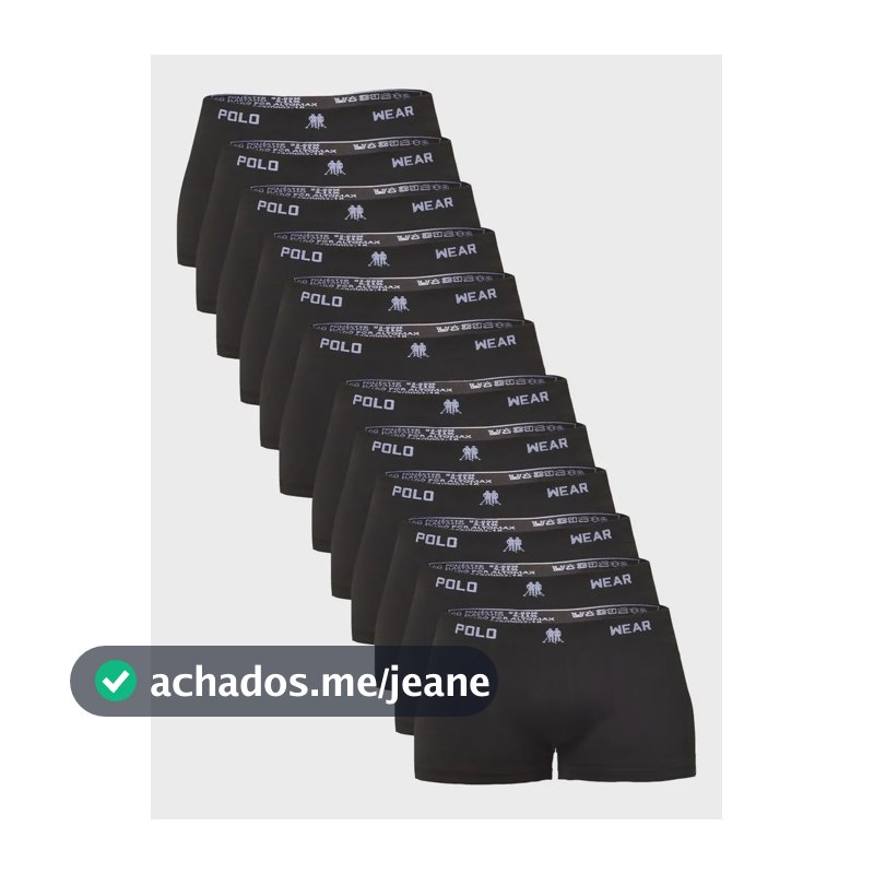 Kit 12 Cuecas Boxer Polo Wear Masculino Microfibra Liso Preto Liso Gg