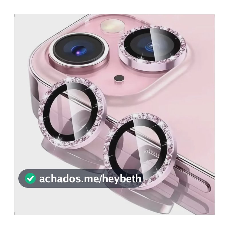 Lente Câmera Strass Película iPhone 16 / 16 Plus Kit Cor Rosa iPhone 16 E 16 Plus