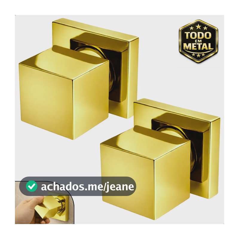Kit 2 Acabamento Registro Chuveiro Quadrado Para Registros de Padrão Deca 16 Estrias 1/2 e 3/4 e 1 Polegada 100% Todo Metal Dourado Brilhante Com Kit Fixação Completo Parede Banheiro Geral - SOFTINOX