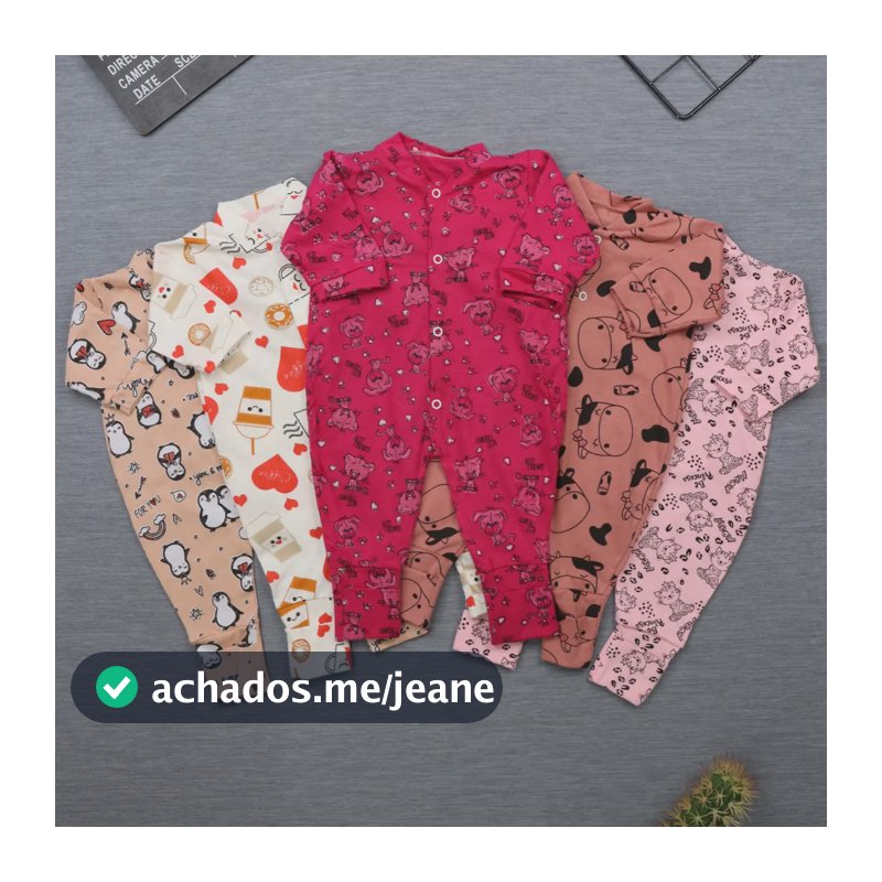 Kit 5 Macacão De Bebê Vira Pé Estampado - Menino E Menina Menina M