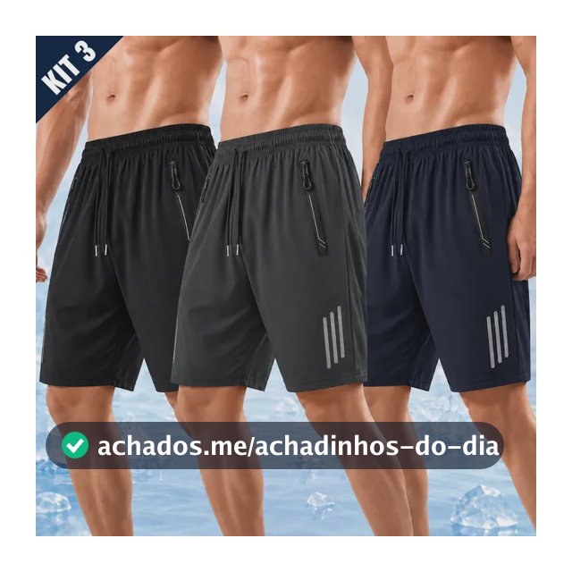 Kit 3 Bermuda Masculina Short Tactel Secagem Rápida Academia