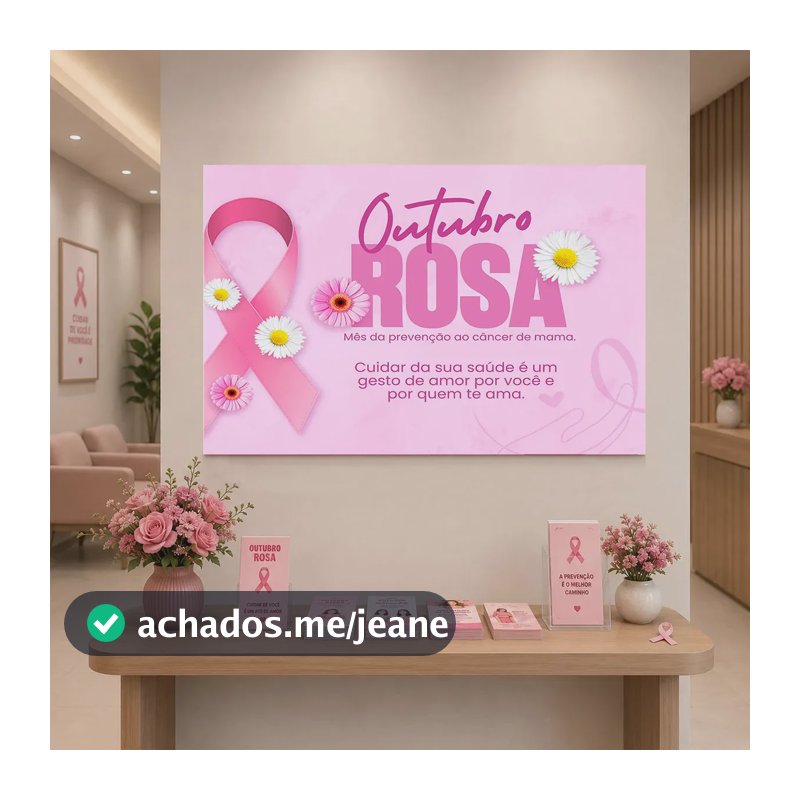 Painel Outubro Rosa Retangular Campanha de Conscientização Saúde da Mulher Câncer de Mama Decoração Em Tecido