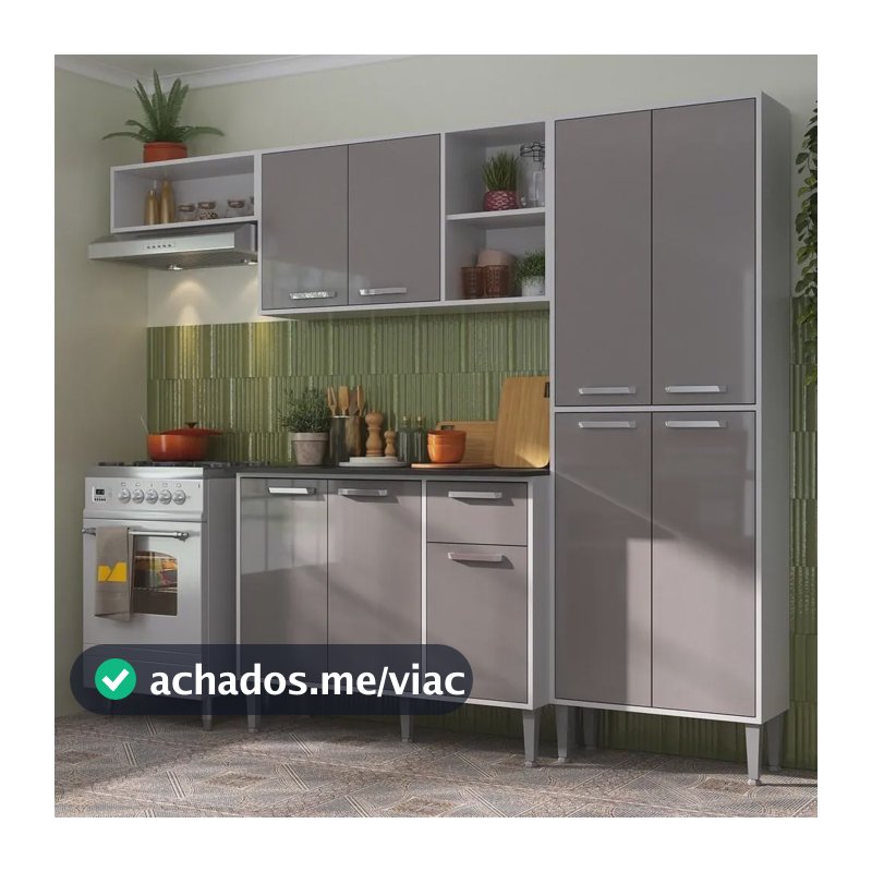 Cozinha Compacta Xangai 9 Portas Multimóveis Br/laca Fumê Branco/lacca Fumê
