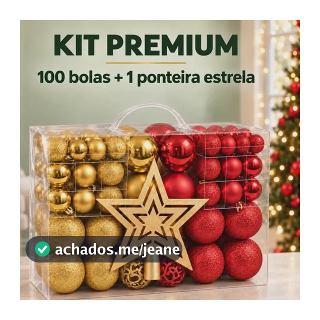 Kit 100 Bolas Árvore De Natal + Ponteira Estrela Pendente Bolinhas Lisas Foscas Glitter Decoração Natalina Premium Cor Vermelho E Dourado