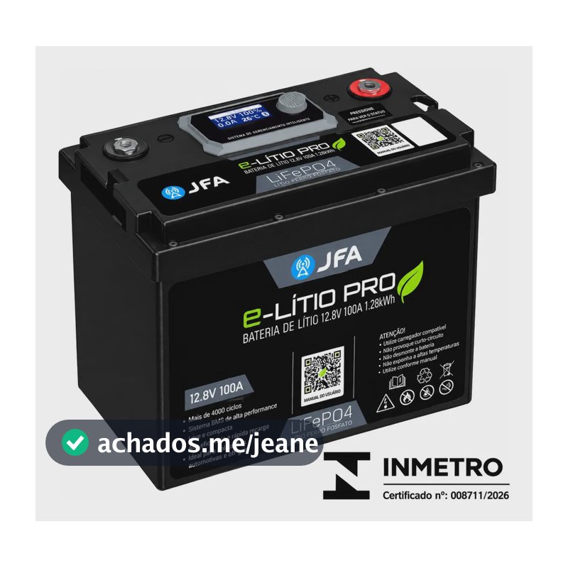 Bateria Solar Jfa E-lítio Pro Lifepo4 12v 100ah Com Bms Bluetooth