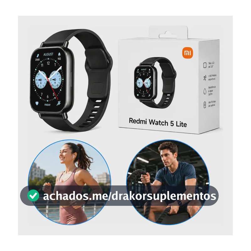 Relógio Smartwatch Redmi Watch 5 Active Lite Xiaomi Preto Prateado