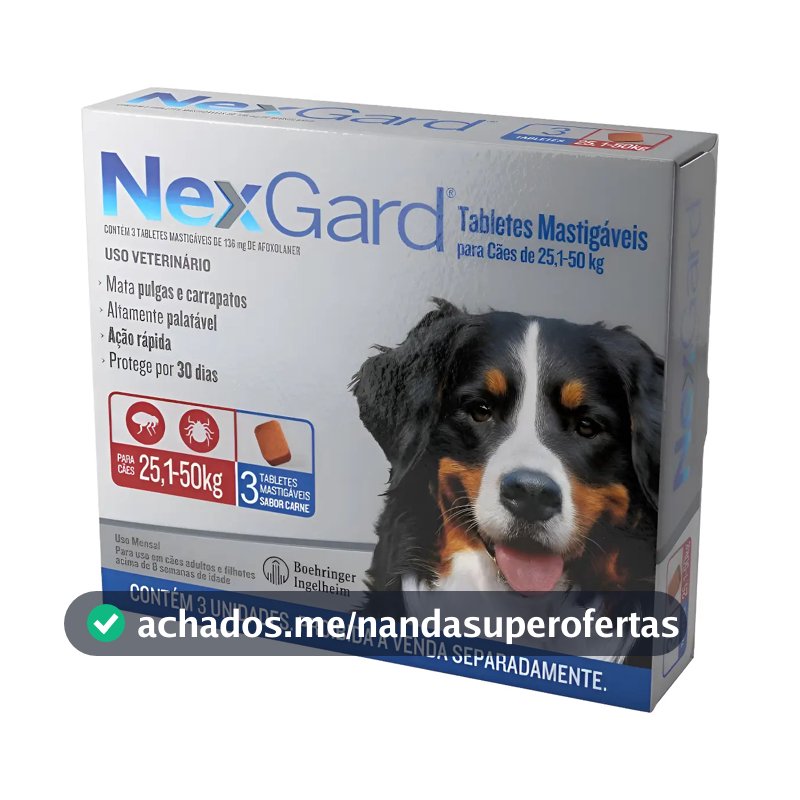 Antipulgas e Carrapatos NexGard Cães 25-50kg 3 Comprimidos