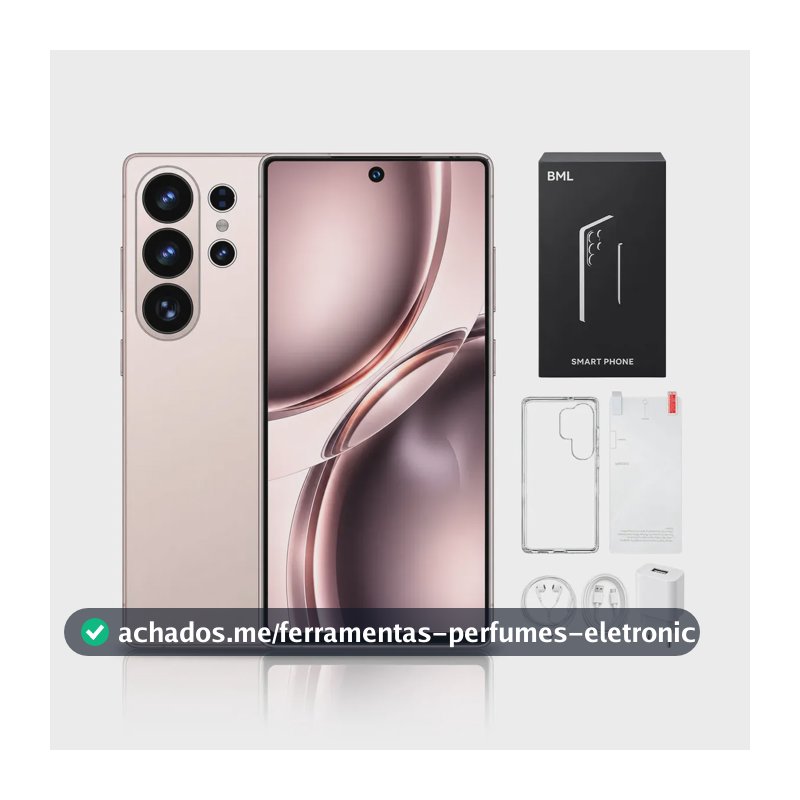 Smartphone BML S26 ULTRA 5G - 256 GB de armazenamento + 12 GB de memória RAM, tela AMOLED 1.5K de 28 milhões de pixels com 120 Hz - rosa