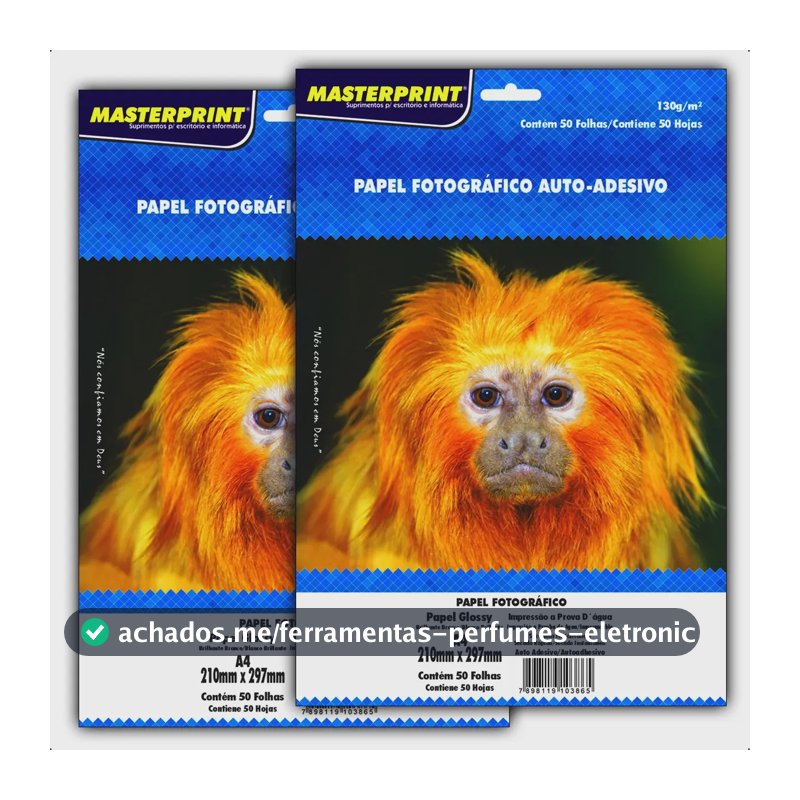 Papel Fotográfico Adesivo Masterprint A4 Brilhante 130g, Pack com 100 Folhas