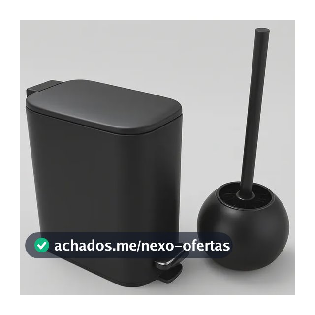 Kit Escova Sanitaria Lixeira Banheiro Inox Moderna Premium Preto