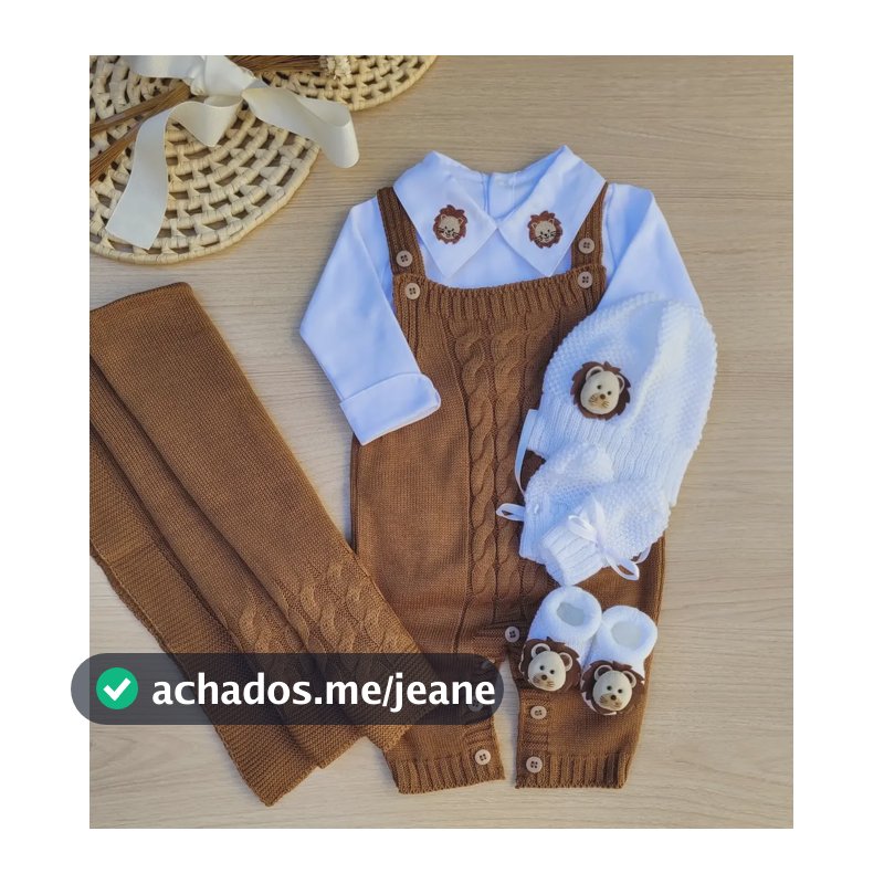 Saida De Maternidade Menino Jardineira Marrom Tricot 6 Peças Marrom P