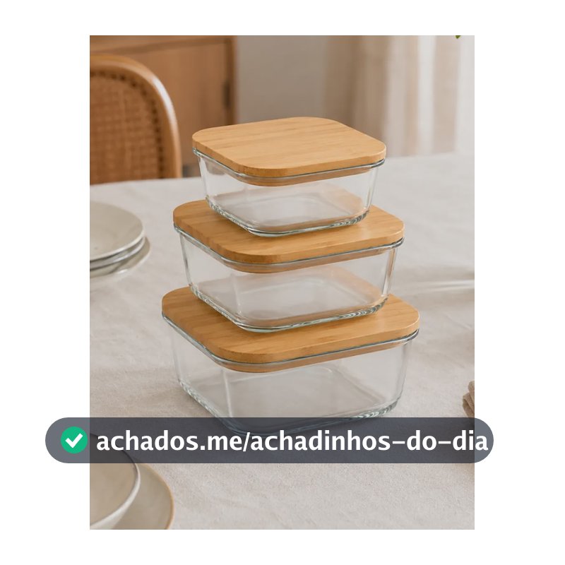 Kit 3 Pote Hermetico De Vidro Tampa De Bambu Tigela Marmita Vidro Borossilicato