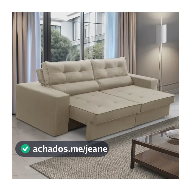 Sofá Retrátil e Reclinável 2 Lugares 1,50m com Molas Mirela Suede Bege Adonai Estofados