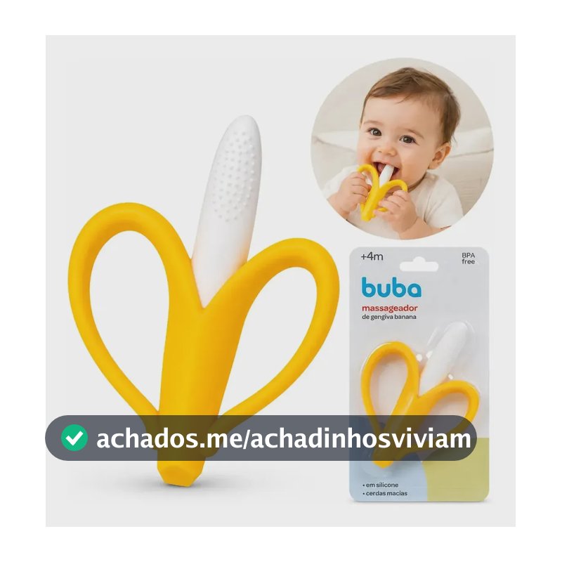 Massageador Mordedor De Gengiva Banana Bebê Buba Cor Amarelo